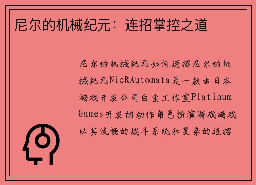 尼尔的机械纪元：连招掌控之道
