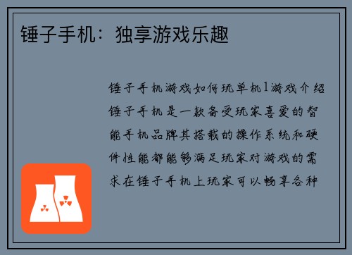 锤子手机：独享游戏乐趣